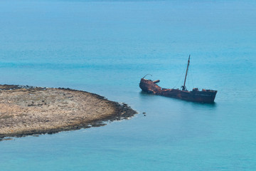 Ship wreck near Gramvousa Island. Crete, Greece