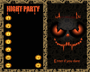 Happy Halloween banner,  Monster mask,spider,bat,bones,ghost.Halloween poster , greeting card ,background,flyer, menu.Vector Illustration. Halloween Party Invitation Design. Typographic Template.