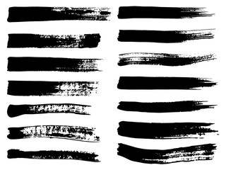 Vector collection of artistic grungy black paint hand made creative brush stroke set isolated on white background. A group of abstract grunge sketches for design education or graphic art decoration