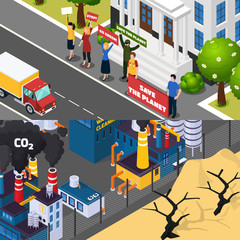 Global Warming Isometric Banners