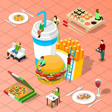 Fast Food Isometric Composition