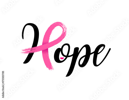 Hope Lettering Design With Pink Ribbon Brush Style For Poster