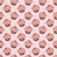 Seamless vector pattern with muffins.