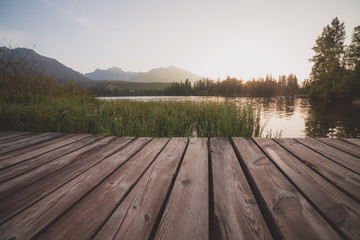 Obraz na płótnie Canvas Alpine mountain lake sunny morning view