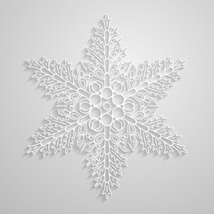 Vector lined snowflake. Paper linear snowflakes design, minimalistic geometrical snowflake on light background. Background and element for winter and christmas seasonal design