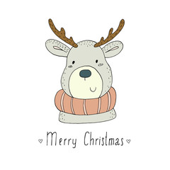 Love winter card with cute, funny deer in vector.