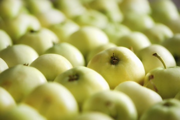 Top view of green apple. Background, concept, copy space, macro