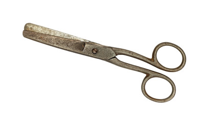 Small old vintage scissors isolated on white