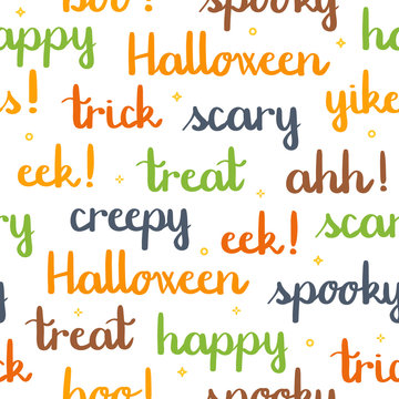 Halloween words lettering seamless pattern white background