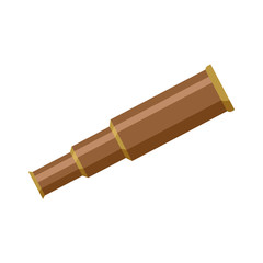 Brass metal sailor, pirate foldable telescope, spyglass, flat cartoon vector illustration isolated on white background. Simple flat cartoon brass hand held, portable telescope, spyglass