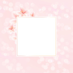 Flowers frame. White Pink Sakura Flowers frame isolated on pink bokeh background. Vector