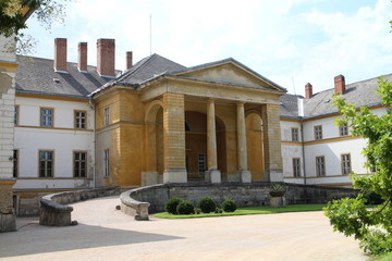 Facade and entry of Classicist mansion in Dég, Hungary
