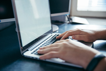 hands close up on laptop