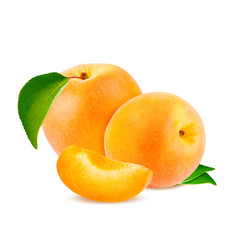 Isolated apricot. Fresh cut apricot fruits isolated on white background, with clipping path