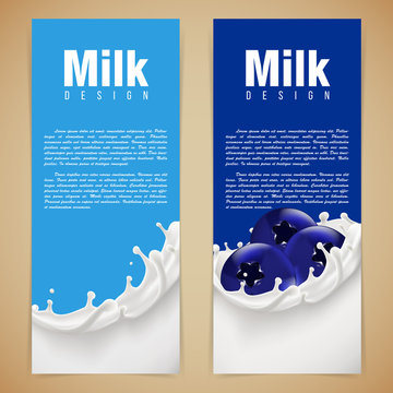 Milk design vector illustration with milk splash and blueberry 