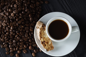 Coffee with biscotti or cantucci, traditional Italian biscuit