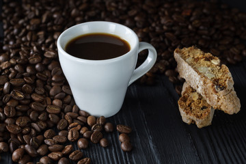 Coffee with biscotti or cantucci, traditional Italian biscuit