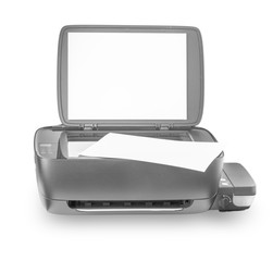 multi-function printer with internal ink tank is isolated white background