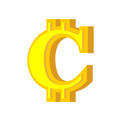 C letter bitcoin font. Cryptocurrency alphabet. Lettering virtual money. Vector illustration
