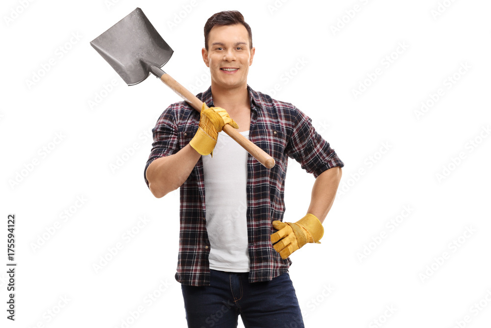 Poster Farmer holding a shovel