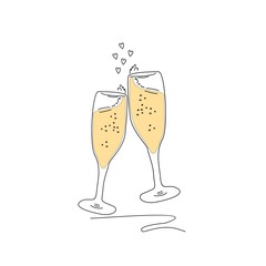 Vector sketch. Clink glasses. Minimalist cartoon drawing.