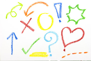 Crayon color design elements isolated on white background.