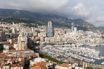 Panoramic view on marina and residential buildings in Monte Carlo