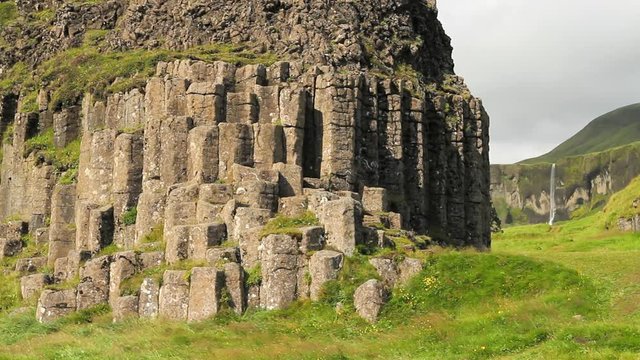 Basalt rock formations columns in Iceland Dverghamrar