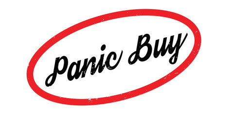 Panic Buy rubber stamp. Grunge design with dust scratches. Effects can be easily removed for a clean, crisp look. Color is easily changed.