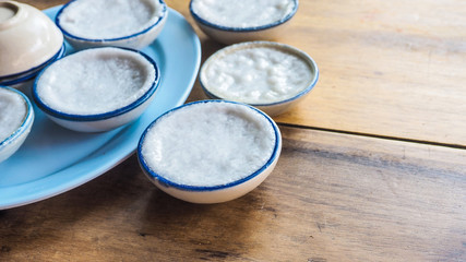 Thai Steamed Pandanus Cake close up has copy space