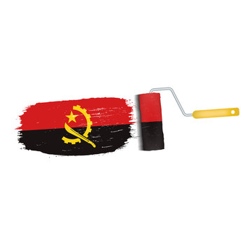Brush Stroke With Angola National Flag Isolated On A White Background. Vector Illustration. National Flag In Grungy Style. Brushstroke. Use For Brochures, Printed Materials, Logos, Independence Day