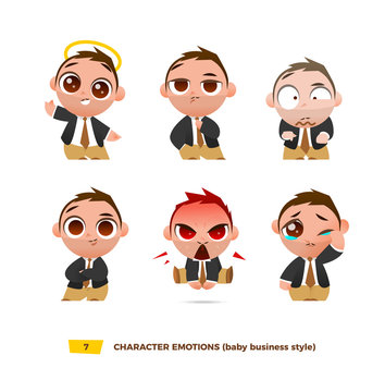 Cute baby characters emotions set. 