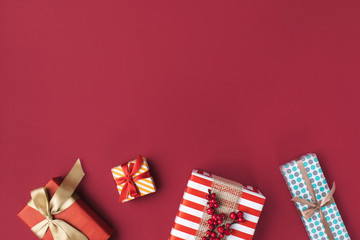 Fototapeta premium arranged christmas gift boxes