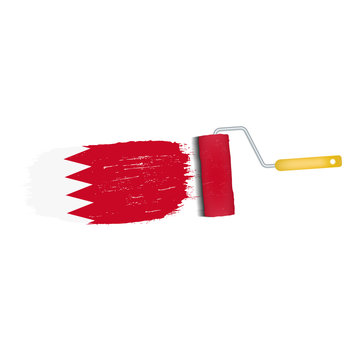 Brush Stroke With Bahrain National Flag Isolated On A White Background. Vector Illustration. National Flag In Grungy Style. Brushstroke. Use For Brochures, Printed Materials, Logos, Independence Day