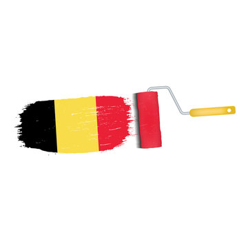 Brush Stroke With Belgium National Flag Isolated On A White Background. Vector Illustration. National Flag In Grungy Style. Brushstroke. Use For Brochures, Printed Materials, Logos, Independence Day