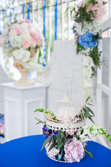 wedding decoration with flowers and cloth