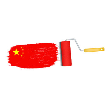 Brush Stroke With China National Flag Isolated On A White Background. Vector Illustration. National Flag In Grungy Style. Brushstroke. Use For Brochures, Printed Materials, Logos, Independence Day