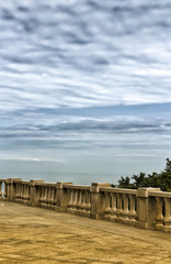Terrace with concrete architectural balusters on a high mountain.
