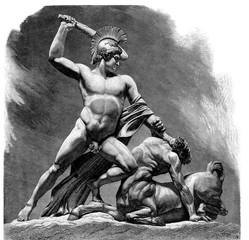 Theseus defeats the centaur. - obrazy, fototapety, plakaty