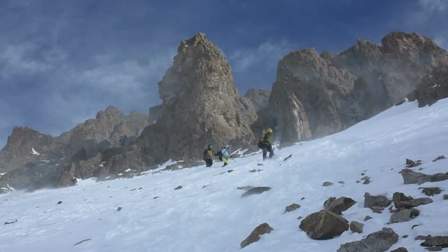 group of climbers caught in a snow storm