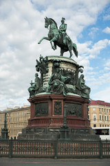 Fototapeta na wymiar The Monument to Nicholas I, a bronze equestrian monument of Nicholas I of Russia on St Isaac's Square in Saint Petersburg, Russia