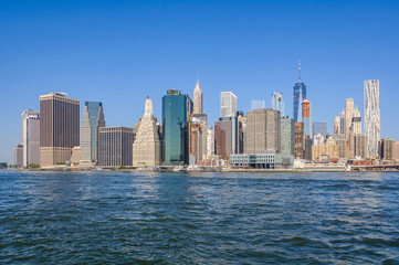 Fototapeta na wymiar Lower Manhattan Skyline from Brooklyn Bridge Park, NYC, USA