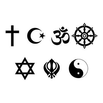A set of Religious symbols. Black silhouettes. Vector illustration