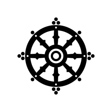 Dharma wheel of fortune, spirituality, Buddhism symbol. Vector illustration