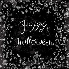 Greeting card Happy Halloween with lettering