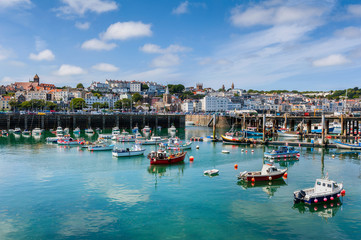 Fototapeta na wymiar Harbor and Skyline of Saint Peter Port, Guernsey, Channel Islands, UK
