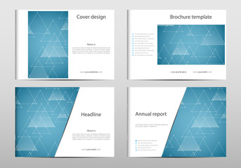Rectangle brochure template layout, cover, annual report, magazine in A4 size with triangle graphics. Geometric abstract background. Technological and scientific concept. Vector illustration.