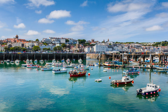 Harbor and Skyline of Saint Peter Port, Guernsey, Channel Islands, UK