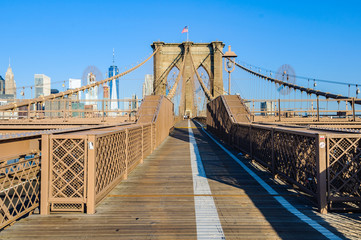 Almost alone on the Brooklyn Bridge, New York, USA