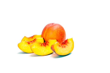fresh whole peaches with cut, isolated on white background